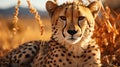 Close Look of Cheetah in Savanna Plains Selective Focus Background Royalty Free Stock Photo