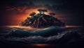 Close Look of Ocean Waves in Dark Sunset Island Landscape Background AI Generative Royalty Free Stock Photo