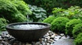 Close look at traditional Japanese style water fountain in the garden Royalty Free Stock Photo