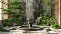 Close look at traditional Japanese style water fountain in the garden