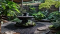 Close look at traditional Japanese style water fountain in the garden