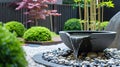 Close look at traditional Japanese style water fountain in the garden. Royalty Free Stock Photo