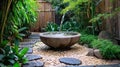 Close look at traditional Japanese style water fountain in the garden. Royalty Free Stock Photo