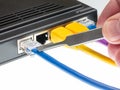 Cat5 cables and router for cyberdefence concept Royalty Free Stock Photo