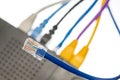 Cat5 cables and router for cyberdefence concept Royalty Free Stock Photo