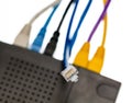 Cat5 cables and router for cyberdefence concept Royalty Free Stock Photo