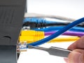 Cat5 cables and router for cyberdefence concept Royalty Free Stock Photo