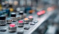 Close medium shot of an engineered electronic panel for industrial machinery controls emphasizing tactile buttons and Royalty Free Stock Photo