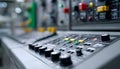 Close medium shot of an engineered electronic panel for industrial machinery controls emphasizing tactile buttons and Royalty Free Stock Photo