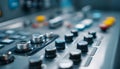 Close medium shot of an engineered electronic panel for industrial machinery controls emphasizing tactile buttons and Royalty Free Stock Photo