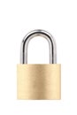 Close metallic padlock isolated on white background with clipping path and copy space for your text