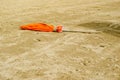 Close Orange umbrella on the sand