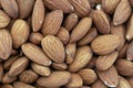 Close overhead view of a group of almond nuts