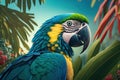 Close Parrot sit on a branch in jungle. Generative AI