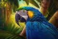 Close Parrot sit on a branch in jungle. Generative AI