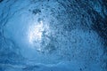 Close photo of many beautiful underwater air bubbles rise up through blue sea water from breathing ascending driver, close up Royalty Free Stock Photo