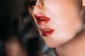 Close photo of lips with bright red  listick and multiple effect Royalty Free Stock Photo