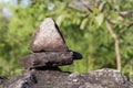 Close pile of stones in the mountain with sunshine, zen