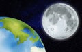 Close Planet Earth with Moon in nighttime starry sky. representation for educational purposes, for school, astronomy lessons, and