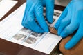 Wearing blue gloves, finger print, accused