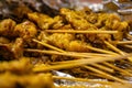 Close Pork Satay Skewer with dried bamboo in the Foy