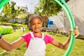 Close portrait of a girl on playground with hoops Royalty Free Stock Photo