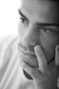 Close portrait handsone young man thinking Royalty Free Stock Photo