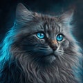 Close portrait of cat with beautiful blue eyes. Generative AI