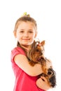 Close portrait of nice girl hug little pet dog Royalty Free Stock Photo