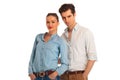 Close portrait of young couple posing with hands in pockets Royalty Free Stock Photo