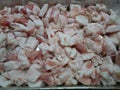 Diced raw fatty chunks of pork