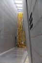 Close-range shot of gold and silver drop decor at the Lascaux Art Center in France