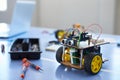 Close Of Robot Vehicle In School Computer Coding Class