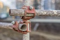 Close of rusty metal scaffolding connector Royalty Free Stock Photo