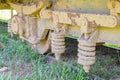 Close on rusty wheels and train rails of a abandoned train Royalty Free Stock Photo