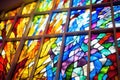 close shot of colorful stained glass window in a church