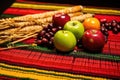 close shot of a decorated kwanzaa straw mat mkeka Royalty Free Stock Photo