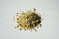 Close shot of heap of shelled hemp seeds Royalty Free Stock Photo