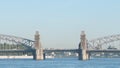 Close shot of Peter the Great Bridge in the summer - St Petersburg, Russia