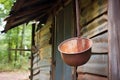 close shot of rusty ladle hanging outside a cookhouse Royalty Free Stock Photo