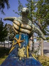 A close up of the front view of statue of a Turtle in Turkey
