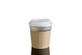 Close take-out coffee with cup holder. Isolated on black background with Reflections Royalty Free Stock Photo