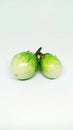 Close thai green eggplant isolation on white background.