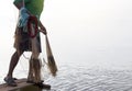 Close up of a man preparing to sow fishing.