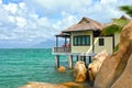 Close thatched roof bungalow on island