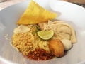 Close up Thai spicy noodle with fish balls. Thai Food Royalty Free Stock Photo