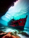 close up Abandoned drowned boat, Ai Generated Royalty Free Stock Photo