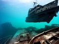 close up Abandoned drowned boat, Ai Generated Royalty Free Stock Photo