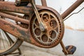 Close-up of an abandoned old bicycle gear pedal Royalty Free Stock Photo