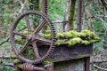 Close up of abandoned old iron sluice gate on the River Mells in Somerset Royalty Free Stock Photo